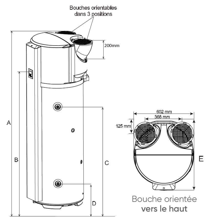 Dimensions du ballon thermodynamique connecté Atlantic CALYPSO