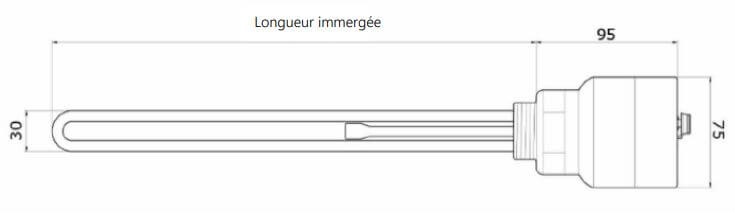 Schema et dimensions de la résistance électrique 1"1/4 en cuivre