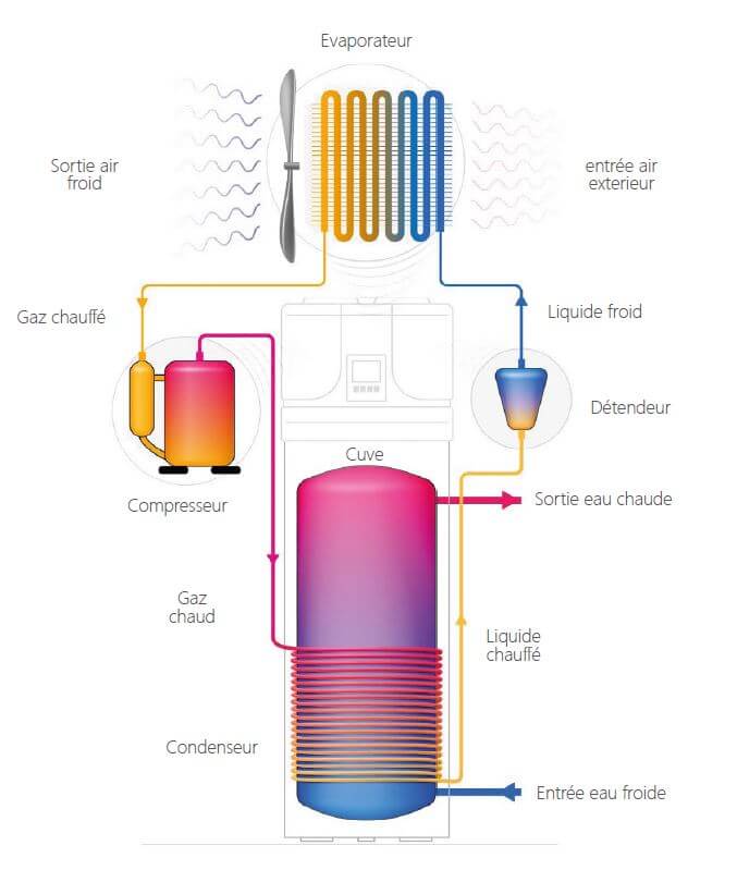 Schéma fonctionnement ballon thermodynamique sans échangeur