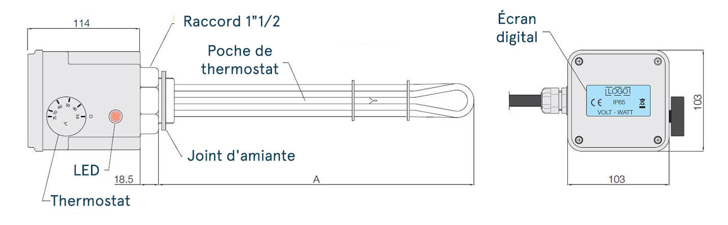 Schéma de dimensions de la résistance 4,5 kW