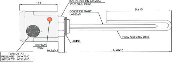 schéma du thermoplongeur électrique pour chauffe eau et chauffage